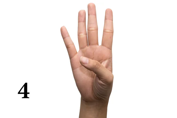 Numer cztery języka amerykańskiego języka migowego (Asl). — Zdjęcie stockowe