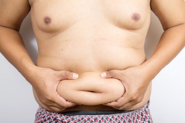 Fat man checking out his weight