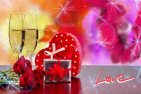 Saint Valentin Composition Une Boîte Cadeau Rouge Forme Coeur Avec — Photo