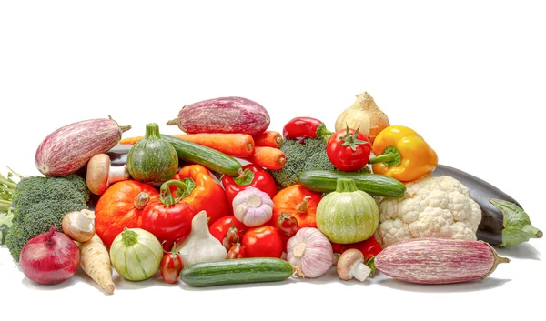 Conjunto Verduras Frescas Sobre Fondo Blanco Aislado Concepto Comida Saludable —  Fotos de Stock