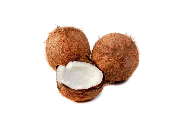 Tropické Ovoce Dva Kokosy Půl Kokosu Izolovaném Pozadí Zdravé Jídlo — Stock fotografie
