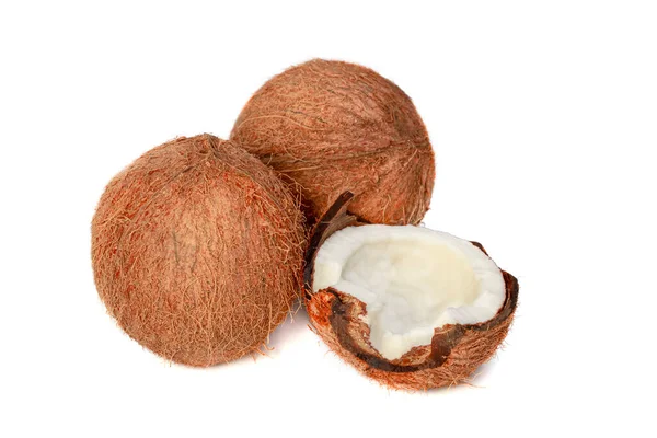 Fruits Tropicaux Deux Noix Coco Moitié Une Noix Coco Sur — Photo