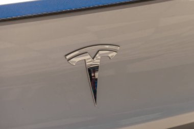 Israel. Rishon LeZion. 06.26.2021. Tesla logo on the trunk of a car. clipart