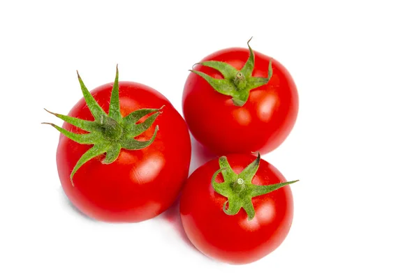 Trois Tomates Rouges Fraîches Sur Fond Blanc Isolé Vue Haut — Photo