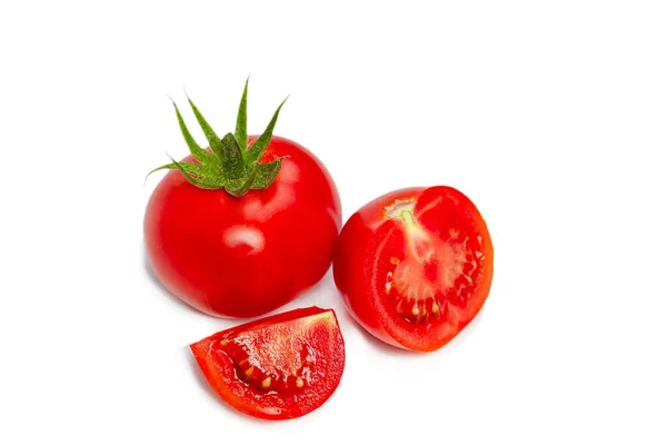 Pomodori Freschi Rossi Uno Sfondo Bianco Isolato Concetto Cibo Vegetariano — Foto Stock