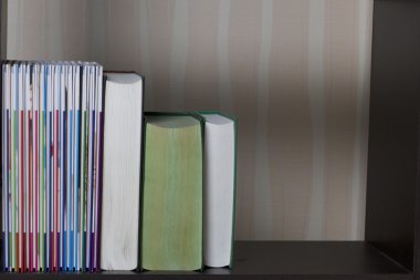 Kütüphanede bir rafta kitaplar standı