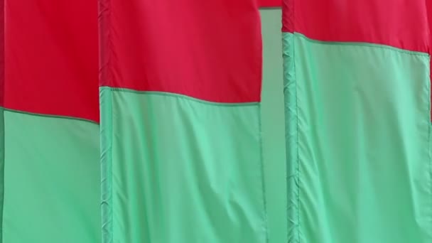 Banderas de colores rojo y verde ondeando en el viento — Vídeos de Stock