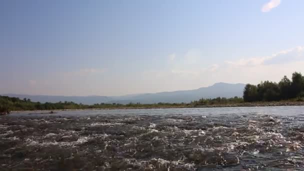 Mountain river flowing down into the valley — Stock Video