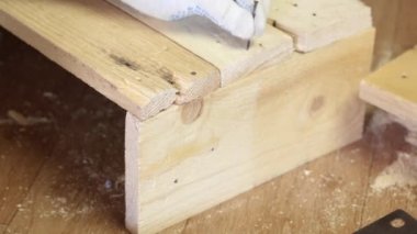 Adam tahtaları çivilerle birleştiriyor. Sebze toplamak için bir depolama kutusu yapıyor. Bir apartman dairesinde salgın sırasında sebze toplamak...