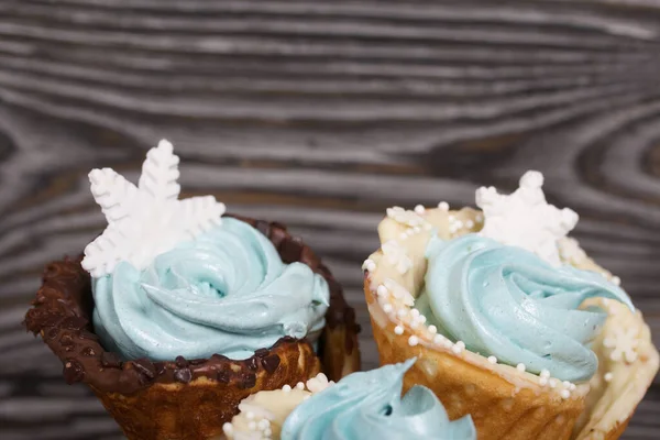 Cônes Gaufrettes Remplis Guimauves Avec Chocolat Blanc Noir Décoré Avec — Photo