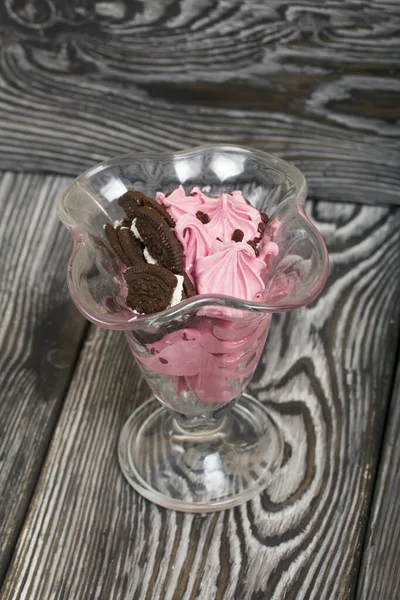 Una Ciotola Marshmallow Biscotti Cavalletti Tavole Pino — Foto Stock