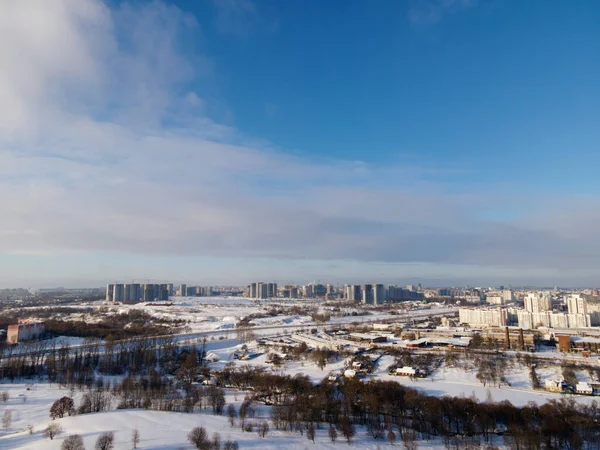 Urban Winter Landscape Multi Storey Buildings Trees City Park Visible — Stock Photo, Image