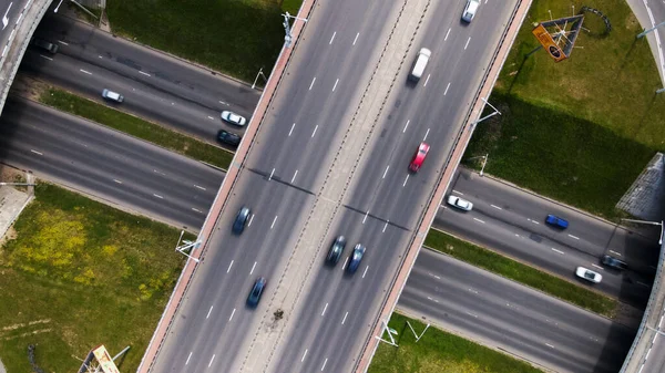 Voo Sobre Uma Junção Rodoviária Vários Níveis Transportes Públicos São — Fotografia de Stock