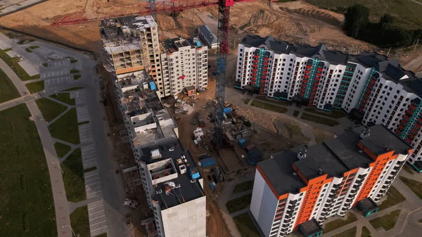 Luftaufnahme Der Neuen Stadtentwicklung Neue Häuser Werden Gebaut Die Kräne — Stockfoto