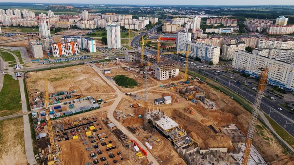 Vista Aérea Del Nuevo Desarrollo Urbano Están Construyendo Nuevas Casas —  Fotos de Stock