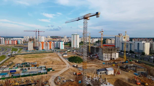 Luftaufnahme Der Neuen Stadtentwicklung Neue Häuser Werden Gebaut Die Kräne — Stockfoto