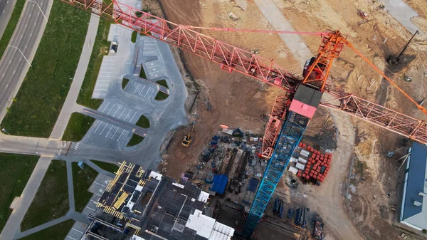 Luchtfoto Van Nieuwe Stedelijke Ontwikkeling Worden Nieuwe Huizen Gebouwd Kranen — Stockfoto