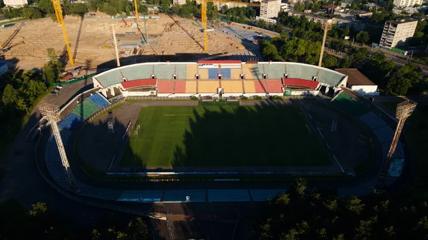 Voetbalstadion Het Stadspark Buurt Wordt Een Nieuwe Arena Gebouwd Een — Stockfoto