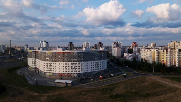 City Block Vícepodlažní Budovy Městská Krajina Při Východu Slunce Letecká — Stock fotografie