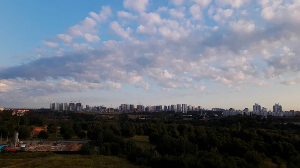 City Block Vícepodlažní Budovy Městská Krajina Při Východu Slunce Letecká — Stock fotografie