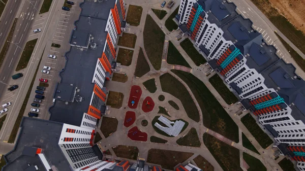Byggarbetsplats För Ett Nytt Kvarter Nya Hus Har Byggts Flygfotografering — Stockfoto