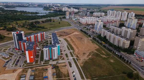 Construção Novo Quarteirão Novas Casas Foram Construídas Fotografia Aérea — Fotografia de Stock