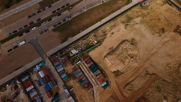 Bouwplaats Voor Een Nieuw Stadsblok Bouw Aan Gang Luchtfotografie — Stockfoto