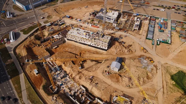 Construção Novo Quarteirão Trabalhos Construção Estão Andamento Fotografia Aérea Fotografia De Stock