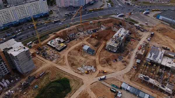 Construção Novo Quarteirão Trabalhos Construção Estão Andamento Fotografia Aérea Imagem De Stock