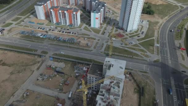 Construction Site New City Block Construction Work Underway Aerial Photography — Stock Video