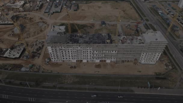 Construction Site New City Block Construction Work Underway Aerial Photography — Stock Video