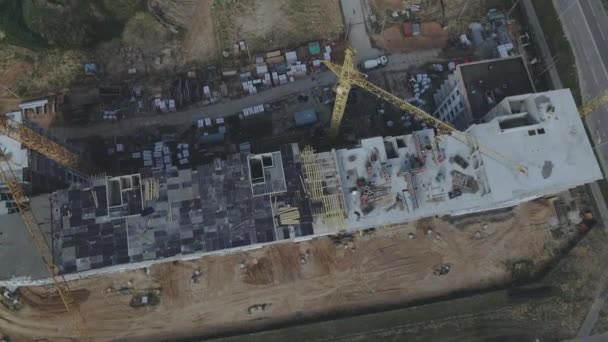 Construção Novo Quarteirão Trabalhos Construção Estão Andamento Fotografia Aérea — Vídeo de Stock