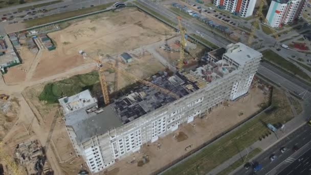 Construction Site New City Block Construction Work Underway Aerial Photography — Stock Video