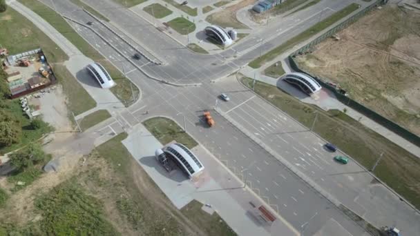 Silniční Křižovatka Podzemními Chodbami Stavba Silnic Letecká Fotografie — Stock video