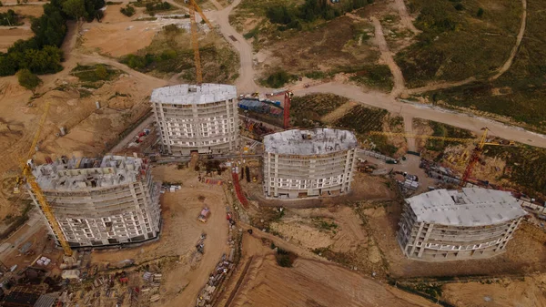 Construção Novo Quarteirão Trabalhos Construção Estão Andamento Edifícios Construídos São — Fotografia de Stock