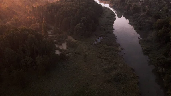 City Park River Flows Shot Dawn Sunrise Aerial Photography — Stock Photo, Image