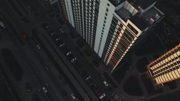 Edificio Construcción Manzana Edificios Varios Pisos Paisaje Ciudad Amanecer Fotografía — Vídeo de stock