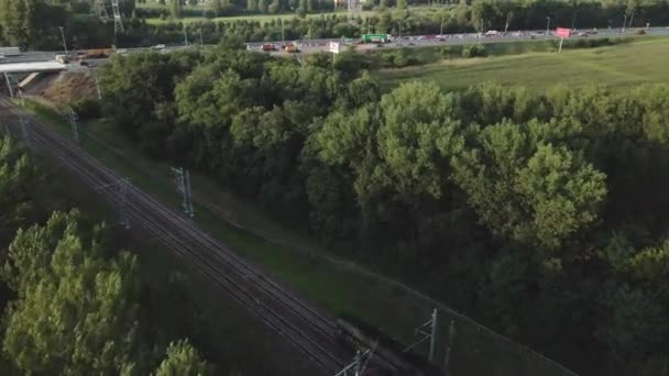 Una Locomotora Derivación Mueve Sobre Raíles Los Árboles Crecen Ambos — Vídeo de stock