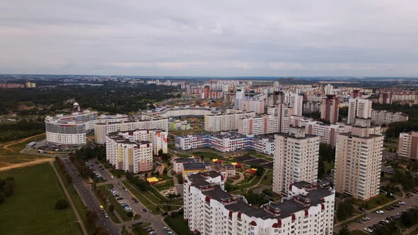 City Block Modern Multi Storey Buildings Flying Dusk Sunset Aerial — Stock Photo, Image