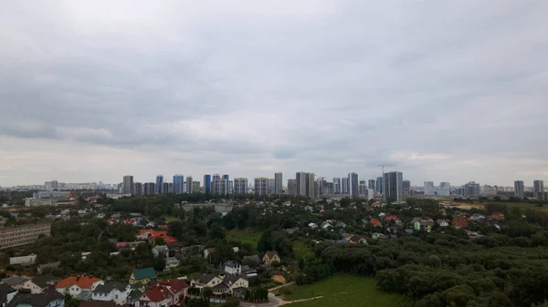 City Block Modern Multi Storey Buildings Private Sector Flying Dusk — Stock Photo, Image