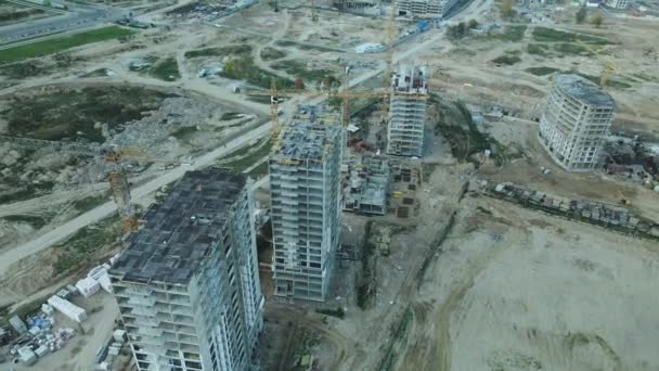 Construction Site Modern City Block High Rise Buildings Construction Construction — Stock Video