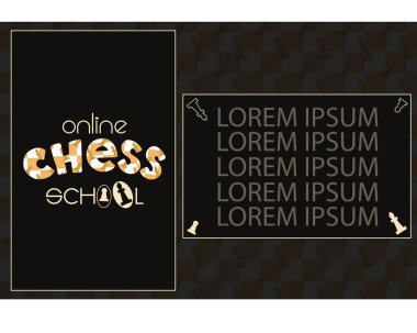 Online chess school banner, poster, logo, door sign, web-page template. Chess pieces dark background. Online education during COVID-19 pandemic lockdown. Place for own text. Chess game classes club. clipart
