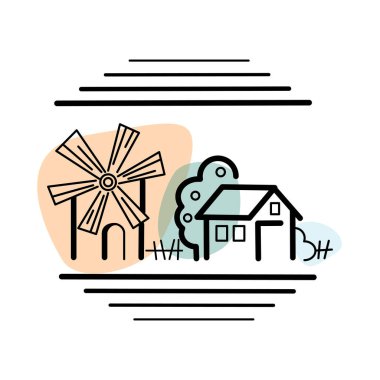 Lineart logosu, tarım eko ürünleri etiketi, renkli lekeli yerel turizm. Ticari marka simgesi simgesi, ticari. Vektör EPS10