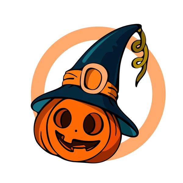 Calabaza de Halloween de dibujos animados con sombrero de bruja aislado — Vector de stock