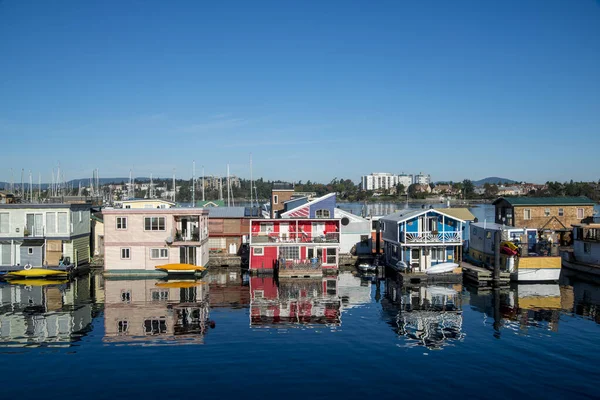Victoria Columbia Británica Canadá Fisherman Wharf Coloridas Casas Flotantes — Foto de Stock