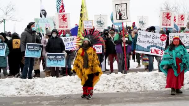 Paul Minnesota Januari 2021 Inheemse Groepen Tegenstanders Van Het Enbridge — Stockvideo