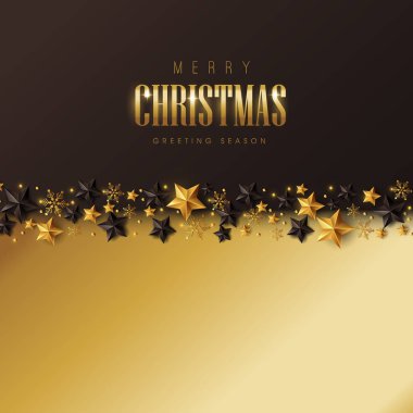 Mutlu Noeller ve Kar Taneleri ve yıldız dekorasyonlu mutlu yıllar arkaplan tasarımı. Lüks tebrik kartı. Kış vektör illüstrasyon şablonu.