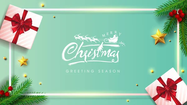 ベクトルメリークリスマスと幸せな新年の背景デザイン 書道クリスマスの手紙 冬のベクトルイラストテンプレート — ストックベクタ