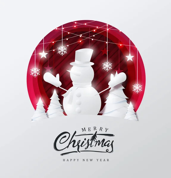 Feliz Navidad Feliz Año Nuevo Fondo Decorado Con Muñeco Nieve — Vector de stock