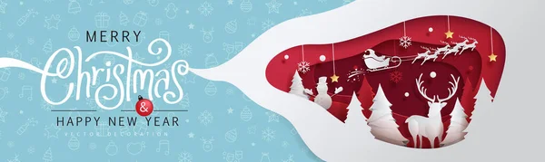 Merry Christmas Happy New Year Background Art Paper Craft Greeting — 스톡 벡터